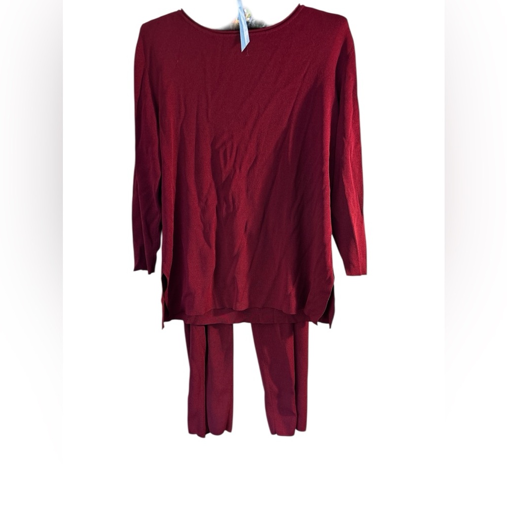 Chico's Design Sweater Pant Set Burgundy Wine Red sz 2 Large Career Cozy Staple